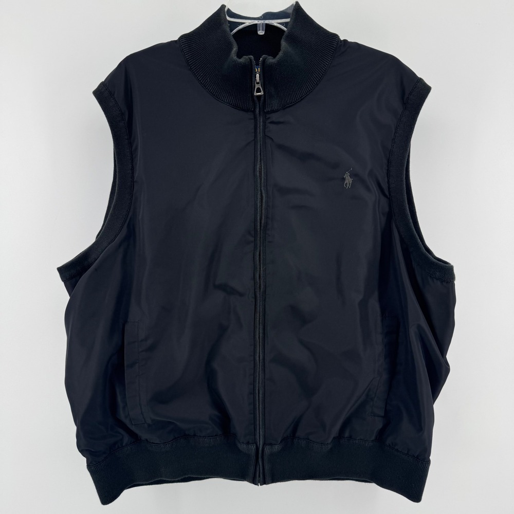 Polo‎ Ralph Lauren Hybrid Sweater Vest Mens 3XB Black Full Zip Mixed Media Pony